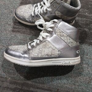 Coach Silver and Gray High-Top Sneakers